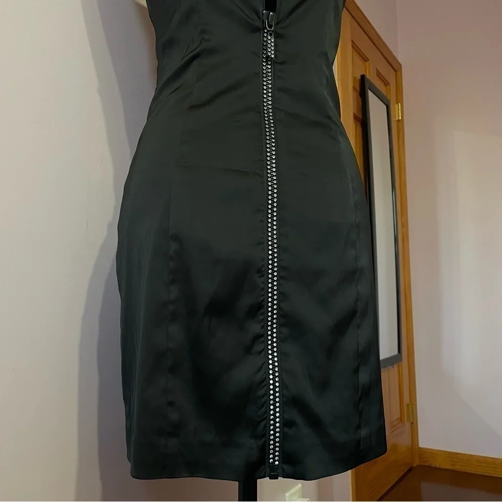 For Love and Lemon- Black Satin Sleeveless Mini Dress with Rhinestones Size S